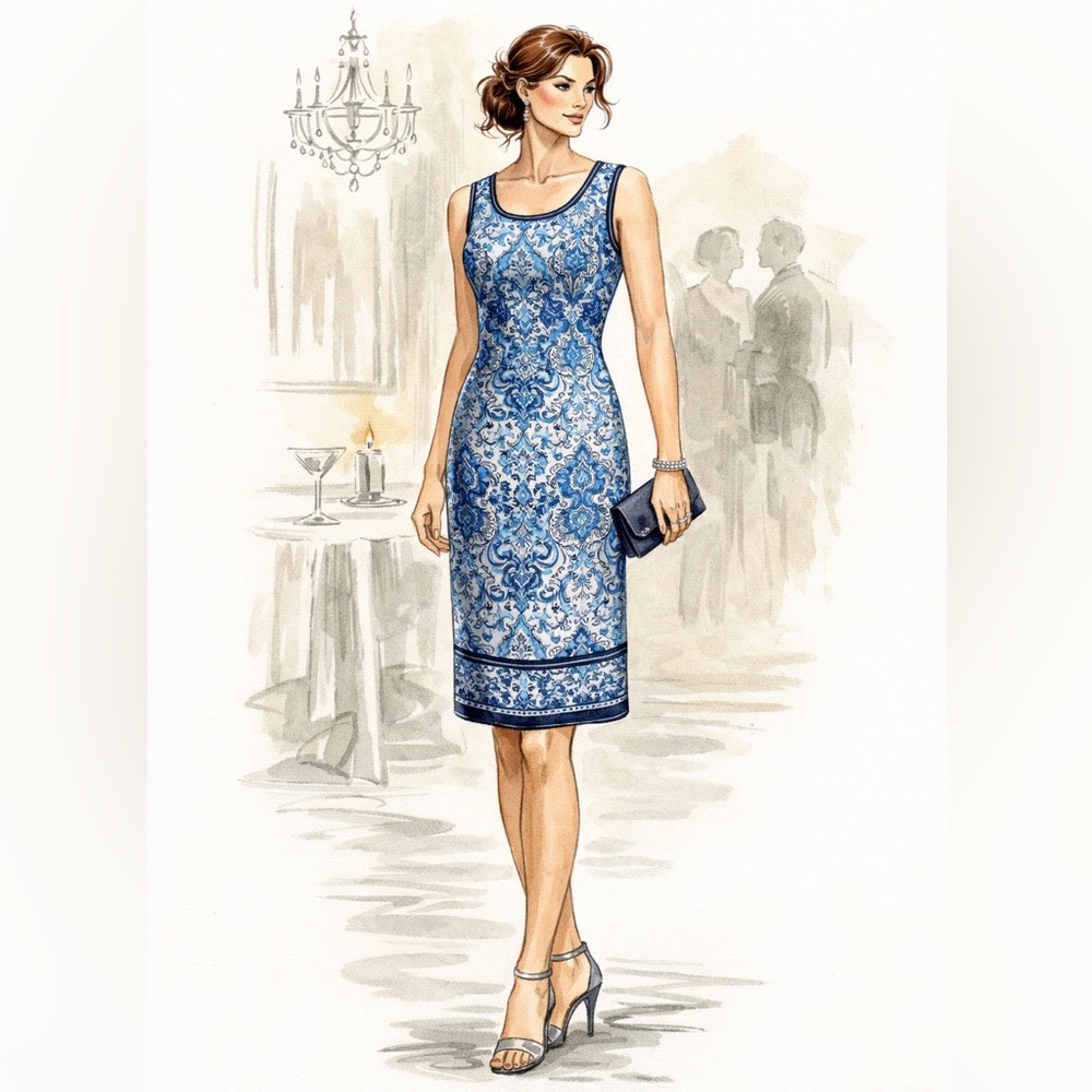 Max Studio Blue Medallion Print Sleeveless Midi Dress Size S